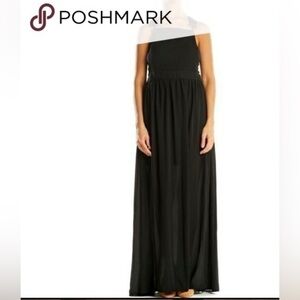 NWT SANS SOUCI black crepe sheer drape dress  overall outfit romper jumpsuit new